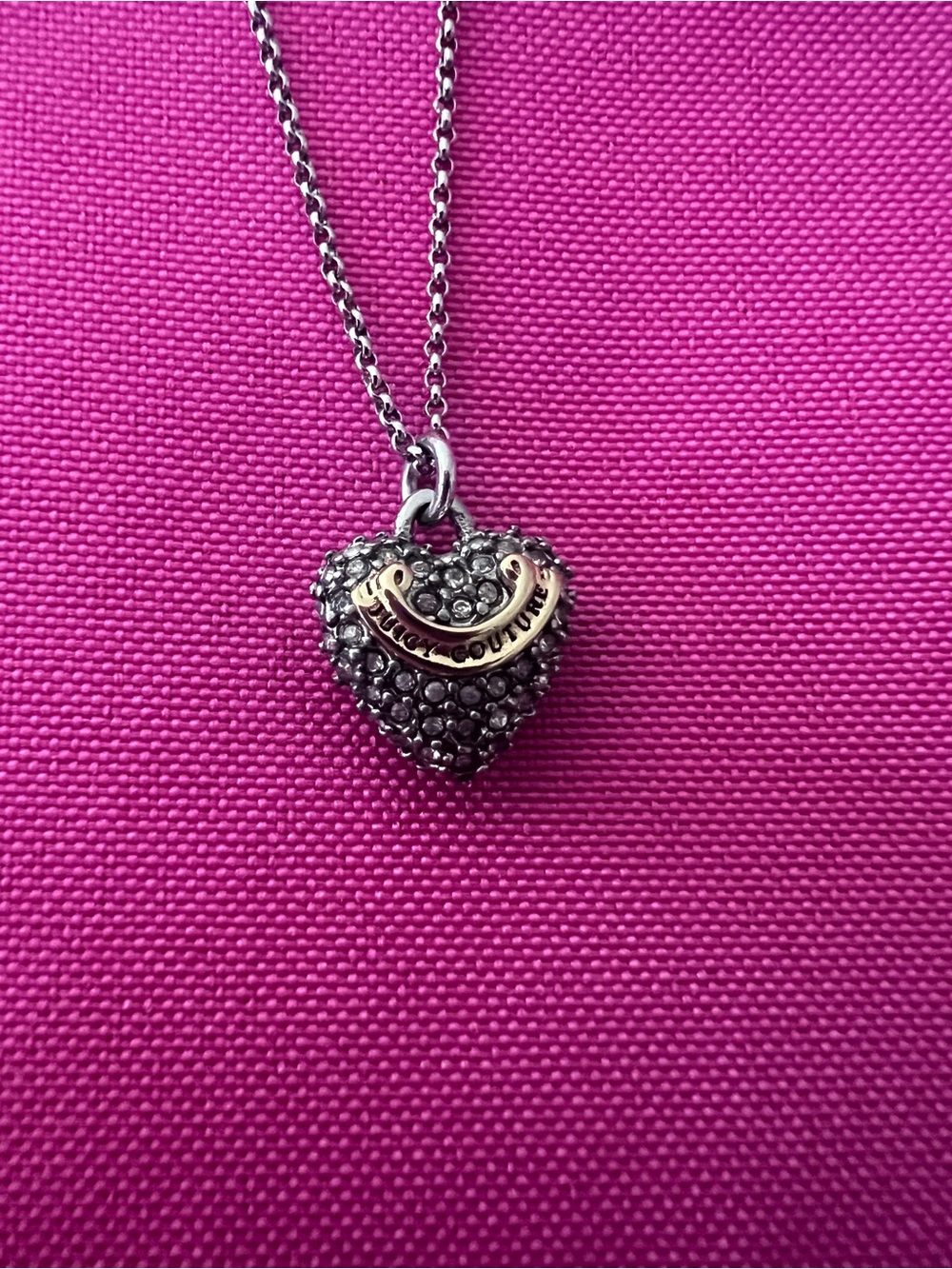 Juicy Couture Gunmetal Pave Heart Pendant Necklace with Gold Accent